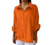 TOFOTL Camicie Donna Eleganti Maglia Scollo a V Cerimonia Firmati Tirolese Estivo Benetton Running Camicia Elegante Premaman Completo Elegante Maglietta Donna Maniche Lunghe Cotone 01-Arancia L