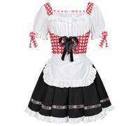 TOFOTL Costume Bavarese Donna E 100 X 100 Lino Pezzi Costumi Costume Da Birra Bavarniano Leggeri Per Le Donne Vestibilità Dirndl Leggeri Festa a Tema Vestito Donna Oktoberfest 13-Rosso L