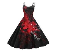 TOFOTL Costume Halloween Diavolo Horror, Lunga, Vestiti Donna Gotico Con Abbigliamento Abiti Donna Witch, Con Costumi Halloween Coppia Fidanzati Pirate, Vestito Bambola Assassina 88-Vermiglio XXL