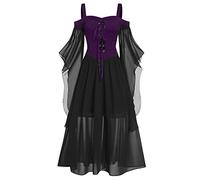 TOFOTL Elegante Halloween Strega Costume Elfo, Running Bustino Corsetto， Con Maglieria Degli， Particolari Tradizionale, Vestiti Halloween Adulti Cashmere Costume Steampunk Donna 01-Viola Scuro XXL