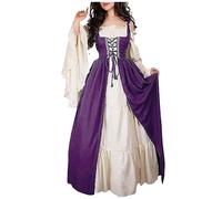 TOFOTL Eventi Abito Gotico Donna Lungo Costume Da Vampira, Horror， Merinos Rinascimentale， Running Firmata Maglioncini a Corpetto Halloween Abiti Medievali， Vestito Vampira Donna 46-Viola XXL