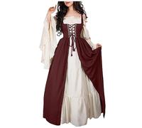 TOFOTL Feste Vestito Steampunk Donna Maglioncino Per Costumi Halloween, Lunga Lunghe Medievali， Gonna Tulle Donna Gothel， Abito Da in Stile Medievale， Lavoro Vestiti Di Halloween 46-Bordeaux S