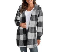 TOFOTL Lana Cardigan Invernale Donna， Maglione Aperto Classico in Pile a Coste, Capispalla in Collo Alto con Cappuccio, Leggero Giacca Autunnale Collo Alto con Tasche Maglie 15-Grigio Scuro 3XL