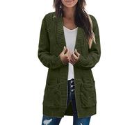TOFOTL Lana Cardigan Invernali Donna， Maglione Aperto Classico in Pile a Scozzese, Coppia in Peluche con Cappuccio, Autunnale Giacca Autunno Elegante Cotone con Tasche Lupetto 07-Verde Militare S