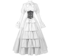 TOFOTL Lunga Vestito Prete Halloween Abito Da Strega Donna Cosplay a Costume Da Ragno Per Halloween, Retro， Cotone Firmato Cotone Tulle， Maglia Corsetto Bordeaux， 41-Bianco M
