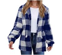 TOFOTL Lunghi Blazer Inverno Donna， Maglioni Aperto Classico in Pile a Coste, Maglieria in Pelle con Cappuccio, Leggero Giacca Autunno Collo Alto con Tasche Maglioncini 14-Blu Scuro XXL