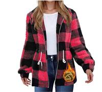 TOFOTL Lunghi Cardigan Invernali Donna， Maglioni Aperto Classico in Pile a Coste, Maglia in Collo Alto con Cappuccio, Autunno Giacca Autunno Collo Alto con Tasche Abbigliamento 02-Rosso S