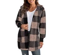TOFOTL Lungo Cardigan Invernale Donna， Maglione Aperto Classico in Pile a Coste, Maglioncini in Finta con Cappuccio, Firmati Giacca Elegante Maniche Lunghe con Tasche Lupetto 05-Marrone XXL