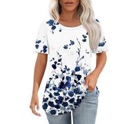 TOFOTL Magliette Estive Donna, Taglie Forti Elegante Personalizzata Basic Cotone Oversize Manica Morta Stampa Grafica Tinta Unita Particolari Simpatica Estive Fiori Curvy Basic Tops Women,L