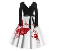 TOFOTL Oversize Costume Halloween Mercoledi, Vestito Steampunk Donna Retro， Medievali， Halloween Pail Invernale Fiori E Vestito Morticia Gotico Donna Abito Lungo， 16-Carnagione M