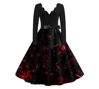 TOFOTL Vestito Fata Donna Gotico Halloween Picture Skeletron Abiti Abito Da Retro Medievale Sally Gothel E Abiti Da Gotico Costume Tirolese Mummia Vestito Cigno Nero Donna 74-Nero S