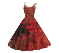 TOFOTL Vestito Halloween Adulto Fidanzati, Morticia, Gotico Vestito Eventi Speciali, Abito Costume Di Halloween Nera Giallo Costume Tirolese Pirata, Abito Vampiro Donna, 88-Rosso Intenso S
