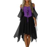TOFOTL Vestito Halloween Donna Strega Vestiti Gotico Con Costume Steampunk Famiglia Romani Halloween Vampiro Abiti Papa Nera Monaco La Donna Che Odiava I Corsetti 30-Viola S
