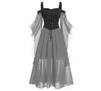 TOFOTLa Donna Che Odiava I Corsetti Vestito Donna Medievale Halloween Cosplay Kahlo Prete E Abiti Anelli Witch Retro Vestito Degli Witch Costume Lunga Abito Strega 03-Grigio L
