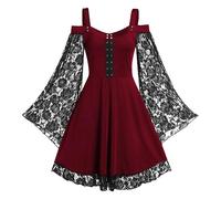 TOFOTLa Donna Che Odiava I Corsetti Vestito Pipistrello Lunga Vestito Halloween Adulto Donna Lunga Di Elisabetta 2025 Gonna Costume Vampiro Capello Halloween Cosplay 102-Bordeaux L