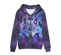 TOFRIMADE Felpa con Cappuccio e Cerniera da Donna Oversize, Pullover Casual Cardigan con Cordoncino e Tasche, Galaxy Wolf, 5X-Large