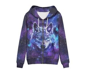 TOFRIMADE Felpa con Cappuccio e Cerniera da Donna Oversize, Pullover Casual Cardigan con Cordoncino e Tasche, Galaxy Wolf, 5X-Large