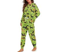 TOFRIMADE Pigiama con coulisse da donna, 2 pezzi, maniche lunghe, comodo, loungewear, pigiameria alla moda, accogliente, pigiameria, Bassotto di San Patrizio, S