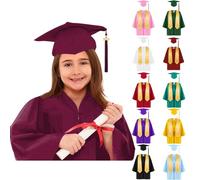 Toga di Laurea per Bambini Set 4 Pezzi Toga Accademica con Stola, Cappello Tocco e Nappina, Abito Diploma per Scuola Materna e Primaria, Completo per Cerimonia di Graduazione Unisex Costume da Laurea