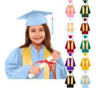 Toga di Laurea per Bambini Set 4 Pezzi Toga Accademica con Stola, Cappello Tocco e Nappina, Abito Diploma per Scuola Materna e Primaria, Completo per Cerimonia di Graduazione Unisex Costume da Laurea