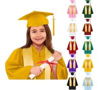 Toga di Laurea per Bambini Set 4 Pezzi Toga Accademica con Stola, Cappello Tocco e Nappina, Abito Diploma per Scuola Materna e Primaria, Completo per Cerimonia di Graduazione Unisex Costume da Laurea