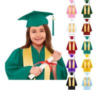Toga di Laurea per Bambini Set 4 Pezzi Toga Accademica con Stola, Cappello Tocco e Nappina, Abito Diploma per Scuola Materna e Primaria, Completo per Cerimonia di Graduazione Unisex Costume da Laurea