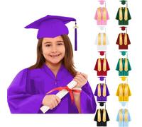 Toga di Laurea per Bambini Set 4 Pezzi Toga Accademica con Stola, Cappello Tocco e Nappina, Abito Diploma per Scuola Materna e Primaria, Completo per Cerimonia di Graduazione Unisex Costume da Laurea