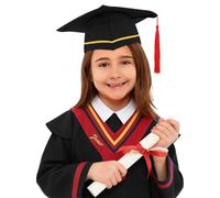 Toga e Cappello di per Bambini, Completo per celebrazioni accademiche per Bambine e Neonate (A-Black, 5-6 Years)