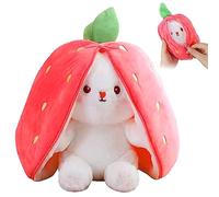 TOGETDREAM Pasqua Coniglietto, 25cm Kawaii Peluche Bambole Carota Fragola Giocattolo Morbido Cuscino Bambola per oltre 12 anni Bambini (rosa)