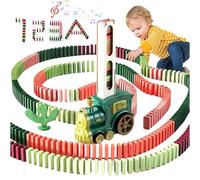TOGETDREAM Treno Elettrico del Domino 100 Pièces dominoes, Trenino Movimento Automatico Set di Domino, Trenino Elettrico Giocattoli Regalo (Verde)