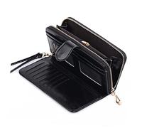 TOGEVAL 1pezzi Borsetta Femminile Pu Pelle Con Chiusura Zip e Fibbia Portafoglio Per Carte Di Credito e Monete Elegante Pochette Nera Per Casa e Attività All Aperto