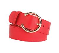 TOGEVAL 1pezzi Cintura in Pelle Pu Donna Larga Rossa Fibbia Rotonda Decorativa Cintura Solida Per Pantaloni Jeans Abiti Accessori Moda