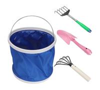 TOGEVAL 1set Rastrello Portatile Acciaio Carbonio Con Denti Per Raccolta Vongole e Giardinaggio Completo Con Rete Piccola Pala e Secchio