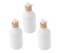 TOGEVAL 3 Pz Bottiglie Sciroppi Flaconi Ricaricabili Per Shampoo e Balsamo Distributore Automatico Flaconi Di Shampoo Con Pompa Erogatore D'acqua Sciroppo Detersivo Lavello Bianca Di Legno