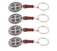 TOGEVAL 4 pezzi Portachiavi Croce Cattolica con Medaglia San Benedetto Pendenti Leggeri per Borsa e Chiavi Decorazione Religiosa Italiana Facile da Appendere e Rimuovere