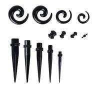 TOGEVAL 54 pezzi Kit Tappi Dilatatori Orecchio in Acrilico Nero Tunnel per Espansione e Piercing Decorazioni Auricolari Comfort e Sicurezza per Uso Quotidiano