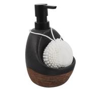 TOGEVAL Dispenser di Sapone Ricaricabile in Ceramica Nero con Pompa Antigoccia Flacone Due in uno per Bagno e Cucina con Porta Spugna Organizer Salvaspazio Erogazione Precisa per