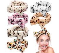 TOGEVAL Fascia per Viso in Peluche Stampa Leopardata e Fiocco Superiore, Set da 6 Fasce Morbide la Cura del Viso, Trucco e Spa, Fascia Chioma Donna per Lavaggio e Beauty Routine