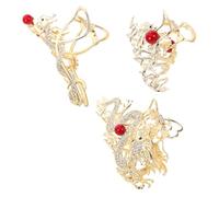 TOGEVAL Fermagli per Chioma a Forma di Drago con Strass Morsetti Metallici Antiscivolo da Donna Accessori Tradizionali Cinesi per Feste e Acconciature Eleganti Set da 3 Pezzi 12Cm