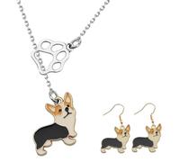 TOGEVAL Gioielli Corgi Adorabili con Collana e Orecchini Pendenti Leggeri e Comodi per Uso Quotidiano Accessori Moda con Ciondolo Cane per Donne Amanti degli Animali
