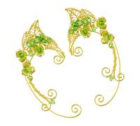 TOGEVAL Orecchini Ear Cuff Non Piercing Da Donna, Polsini Auricolari a Clip Vintage Verde, Gioielli Delle Fate Per Cosplay, Feste e Matrimoni, Design Artigianale Delicato