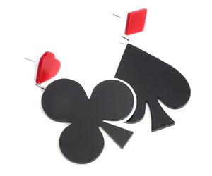 TOGEVAL Orecchini Pendenti Donna in Acrilico Ciondoli Carte da Gioco, Design Geometrico Asimmetrico Nero e Rosso, Gioielli Creativi per Feste e Uso Quotidiano