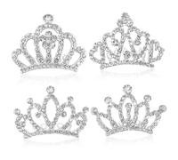 TOGEVAL Pettine Per Chioma a Tiara Bambina Set 4 Pezzi Mini Corona Da Principessa Argento Accessori Per Feste Compleanno e Foto Ragazzo Ragazza