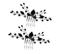 TOGEVAL Pettini per capelli da sposa neri con strass 2 pezzi, accessori decorativi vintage per capelli da donna, pettini laterali eleganti per matrimonio e feste nuziali