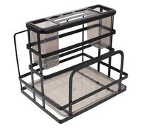 TOGEVAL Porta Coltelli in Acciaio al Carbonio con Vassoio Scolapiatti Rimovibile Organizer Cucina Multifunzione per Coltelli Taglieri e Bacchette Supporto Nero per Ripiano Soluzione