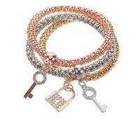 TOGEVAL Set 3 Braccialetti Elastici da Donna Ciondoli Portachiavi Catena a Popcorn Multistrato Strass Accessori Moda Versatili e Comodi per Polsi Regolabili