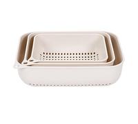 TOGEVAL Set da 3 Cestini Scolapiatti Rettangolari in Plastica Bianca per Cucina, Multiuso e Facili da Maneggiare, per Lavare Frutta e Verdura