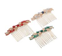 TOGEVAL Set da 3 Pettini per Chioma da Sposa in Metallo con Strass Bianchi Rossi e Verdi Fermagli Laterali a Forma di Fiore Accessori Decorativi Eleganti per Acconciature da Damigella