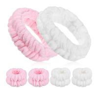 TOGEVAL Set Fasce per Chioma da Spa e Braccialetti la Detersione del Viso, Elastiche e Traspiranti, Confezione da 4 Pezzi Rosa e Bianco, per Cura della Pelle, Trucco, Sport e Yoga