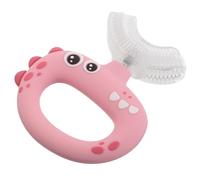 TOGEVAL Spazzolino da Denti a Forma di U per 0-3 Anni, Spazzolino Manuale in Silicone Morbido Bocchino, Pulizia 360° per Gengive Sensibili, Design Dinosauro Rosa per Autosufficienza